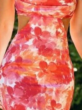 SHEIN Floral Cutout Maxi Dress - Coral & Orange